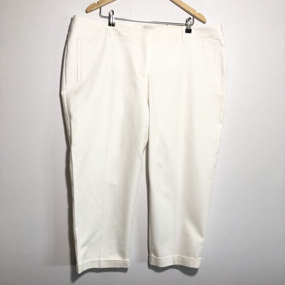 Chico’s Pants Womens XXL 20 4 White Ivory Serene So Slimming Cuffed Crop New - Picture 1 of 13